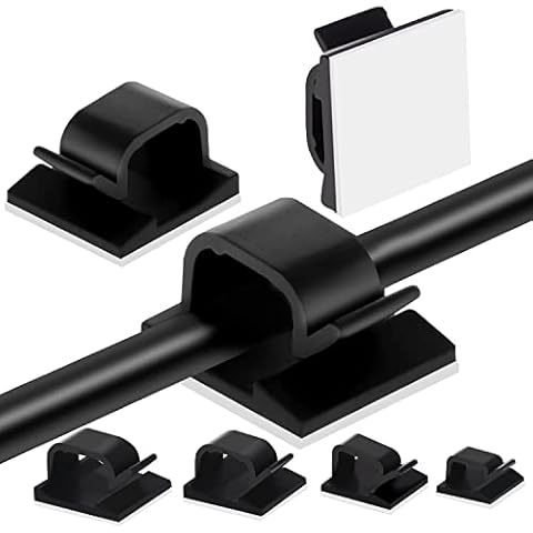Adhesive Cable Management Clips, 60pcs Adhesive Cable Clips Wire Clips, Plastic Cable Organisers Sticky Wire Clips Wire Cord Holder, 4 Sizes (Black) Cover