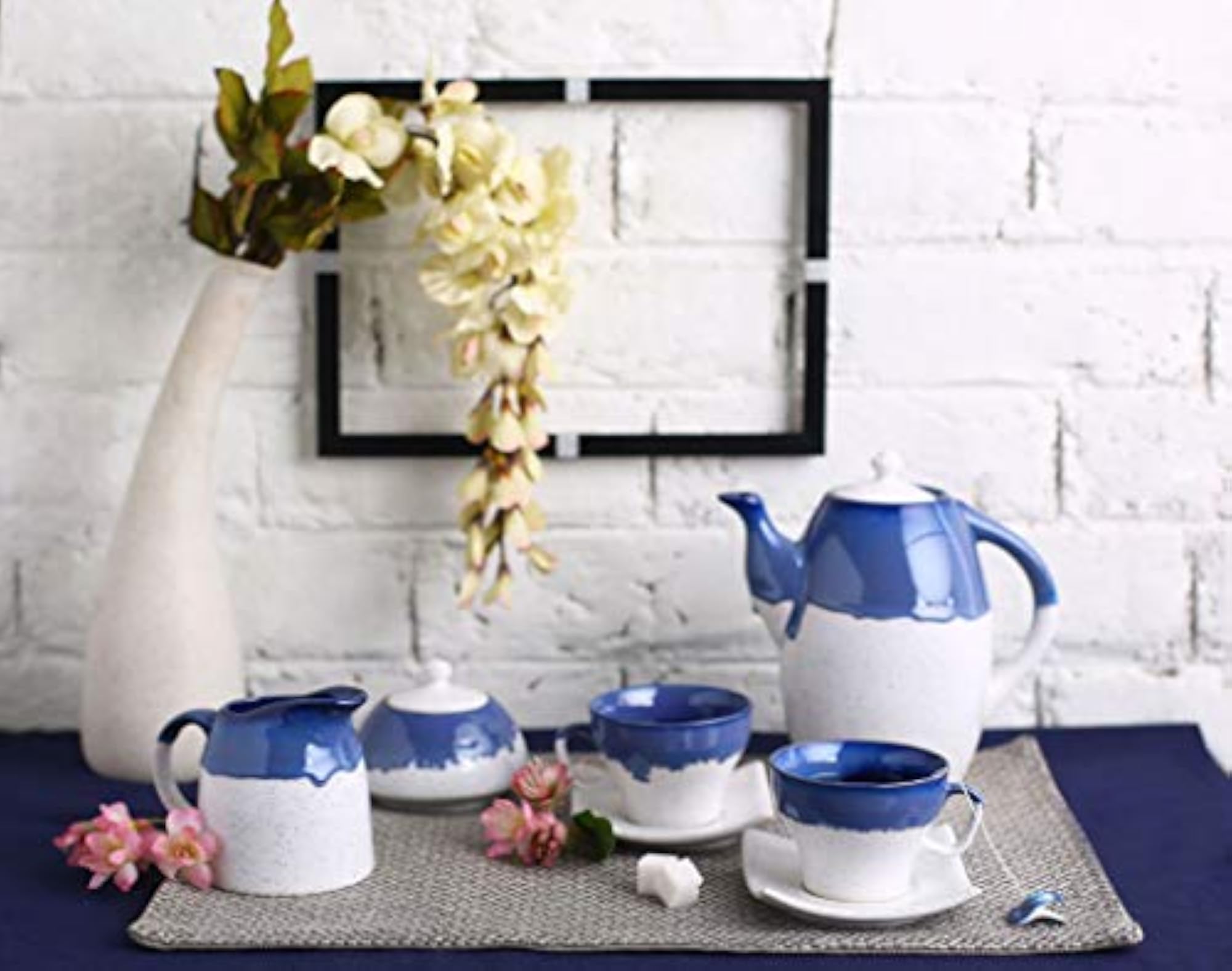Ceramic Handmade Blue & White Studio Tea Set, 15 pcs