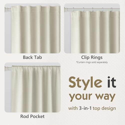 Image of FMFUNCTEX 100% Blackout Beige Curtains 84 Inches for Bedroom, 2 Panels