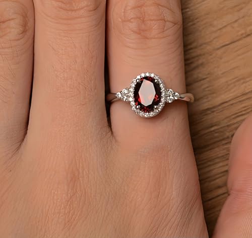 Women’s Engagement Wedding Ring, Silver-Plated Band with Red Oval Gemstone and Cubic Zirconia Accents4