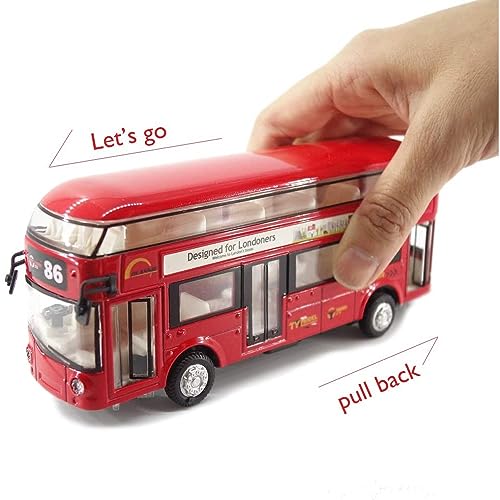 Image of DEUSON ECOM Double Decker Toys For Kids Bus Diecast Metal Bus Alloy London Bus Light & Music Open Door Collection Bus Toys For Boy Kids, Multicolor
