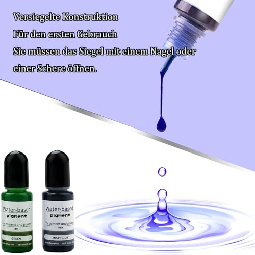 Nurila Farbpigmente für Gießpulver, Farbe für Gießpulver, 6 Farben Flüssiger Farbpigmente für Gießpulverinklusive mit 15cm Edelstahl Rührlöffel, DIY Produktion Zementbeschichtung Farbige Pigmente