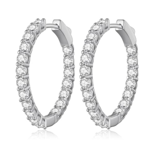 Silver Hoop Earrings for Women White Gold Plated Cubic Zirconia Diamond Hoop Earrings for Women...