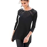  Camiseta Escote Redondeado con Pieza de Bordado Suizo en el Pecho muje - 017931