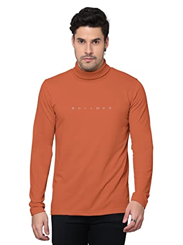 Image of BULLMER Solid Cotton Blended Full Sleeve Turtle Neck Tshirt for Men