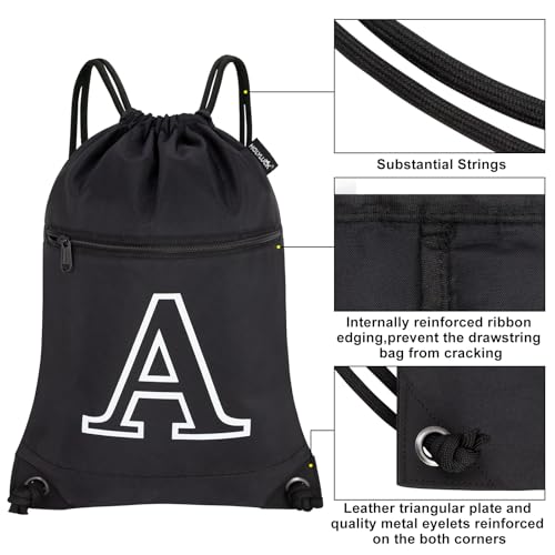 HOLYLUCK Drawstring Bags Initial Backpack Sackpack Cinch Bags for Sports, Gym, Travel, Beach, Letter (Black-A)4