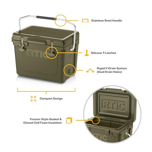 RTIC 20 QT Ultra-Tough Cooler Hard Insulated Portable Ice Chest Box for Beach, Drink, Beverage, Camping, Picnic, Fishing, Boat, Barbecue, Olive