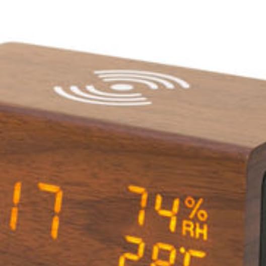 Image of Niyam Multifunctional Luxury Business Gift Wooden Digital Alarm Clock with Wireless Charging, Bluetooth Speaker, Temperature, Humidity (Wooden Bluetooth)