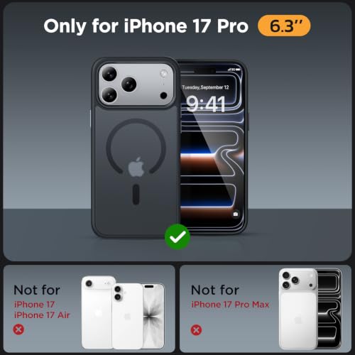 Image of Miracase Magnetic for iPhone 17 Pro Case 6.3 inch, Camera Control, [Compatible with MagSafe] [Screen Protector] Military-Grade Protection, Anti-Fingerprint, Slim Thin Phone Case, Black