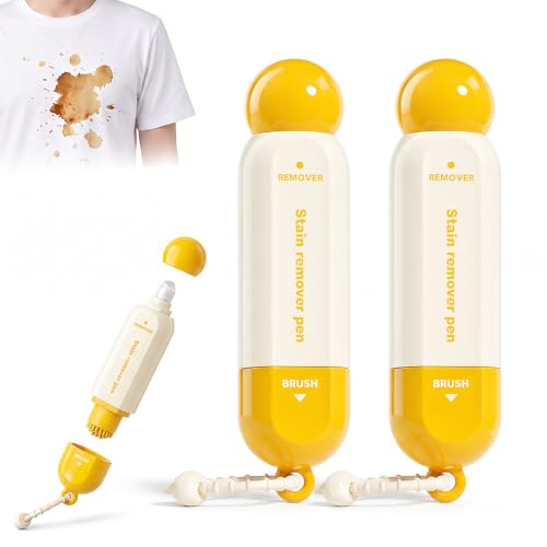 Image of Double-Headed Instant Stain Remover Pen - Dual-Tip Waterless Stain Remover for Oil, Wine & Food Stains, Compact Travel Spot Cleaner for Clothes, Office, Car, Home，2 Pcs - Yellow