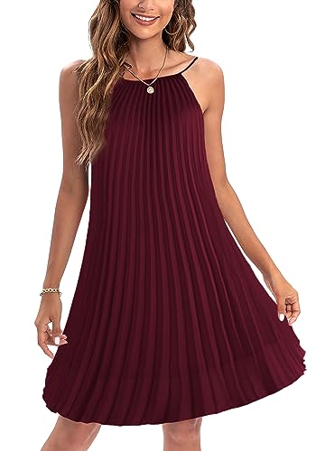 Ellames Women's Summer Spaghetti Strap Pleated Dress