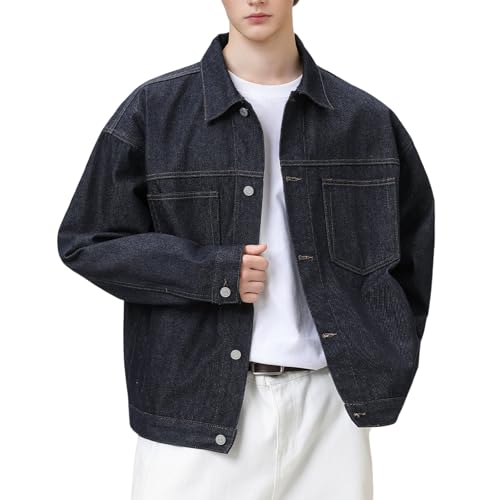 Genérico Chaqueta Vaquera Informal Masculina con Doble Bolsillo diseño orillo Estilo Laboral Corte Delgado Ligera Confort otoño Invierno (Blue, XL)