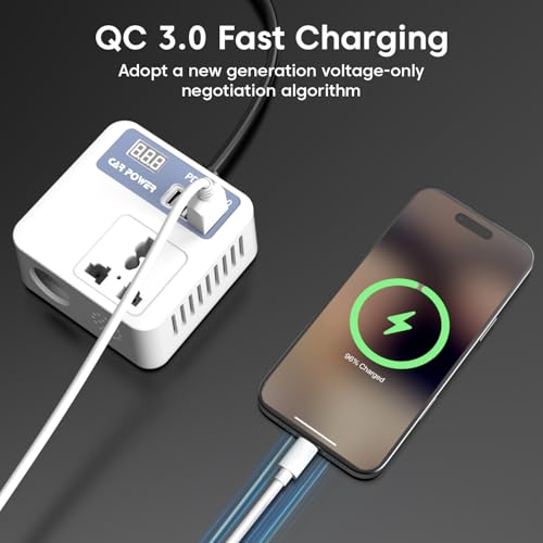 Image of Sounce 150W Car Power Inverter - 12V DC to 220V AC, Dual AC Outlets, 2 USB Ports (3.1A Max) & Type-C Fast Charging, Compact & Safe Laptop Charger for Travel & Camping