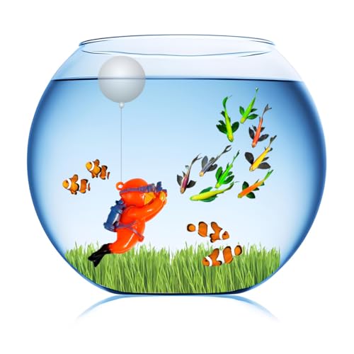 Image of Floating Aquarium Decorations - Diver Fish Tank Floating Decor, Adjustable Floating Fish Tank Accessories for Betta Fish, Cute Aquarium Ornament (Diver Orange)