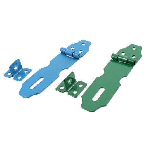 Image of Aexit 2 Set Home Hardware Door Safety Lock Green Blue Metal Padlock Hasp Staple Set 75mm Long Model:21as258qo149