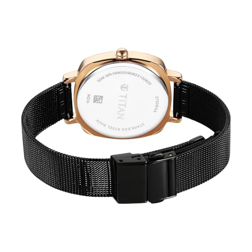 Image of Titan Work Wear 3 Hnads +Date Brown Square Dial Black Plating A1Stainless Steel Strap Women's Watch - 2730KM02