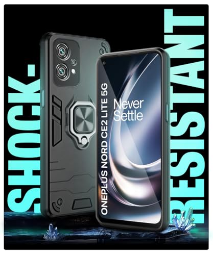 Image of WOW IMAGINE Polycarbonate 1+ Oneplus Nord Ce 2 Lite 5G Tough Armor Bumper Back Case For Oneplus Phone Cover | Ring Holder & Kickstand In-Built | Excellent 360 Degree Protection (Carbon Black)