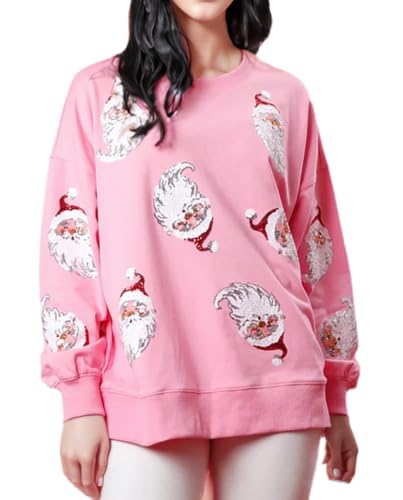 Sweat à capuche Père Noël femme léger manches longues rose Small