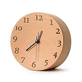 Table Clock Wooden Alarm Clock, Beech Concave Creative Clock Student Children Bed Clock Desk Decorat