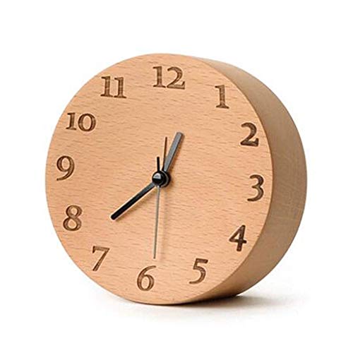 Table Clock Wooden Alarm Clock, Beech Concave Creative Clock Student Children Bed Clock Desk Decoration Table Clock #TOP4