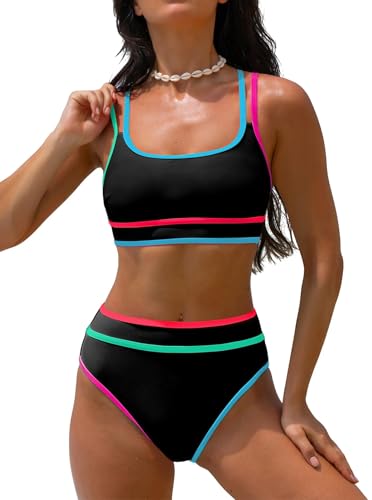 Image of popvil Women's High Waisted Bikini Sets 2026 Neon 2 Piece Swimsuit