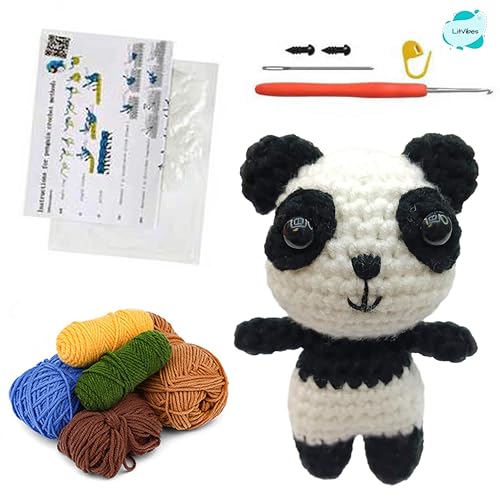 Image of LitVibes DIY Crochet Kits Beginners Art & Craft Set Crochet Needles, Tools & Accessories, with Step-by-Step Tutorial Video, DIY Birthday Return Gift Easy to Learn Knitting Activity - Panda Design