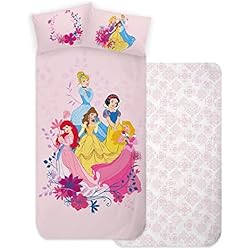 Sabanas Disney Carrefour cartoon Juego de sábanas para niños, juego de 3 piezas, sábana bajera, sábanas, fundas de almohada, cama individual, 100% algodón (princesas)