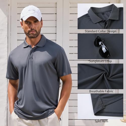 Image of TEZO Polo Shirts for Men Golf Short Sleeve Moisture Wicking Tactical Shirt