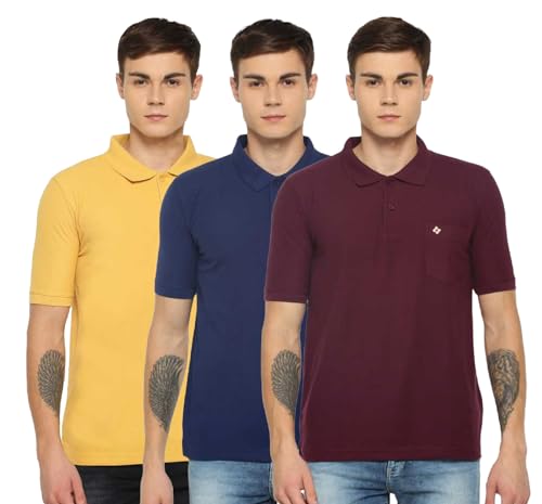 Image of Dollar Men's Pack of 1 Solid Cotton Blend Polo Neck T-Shirt