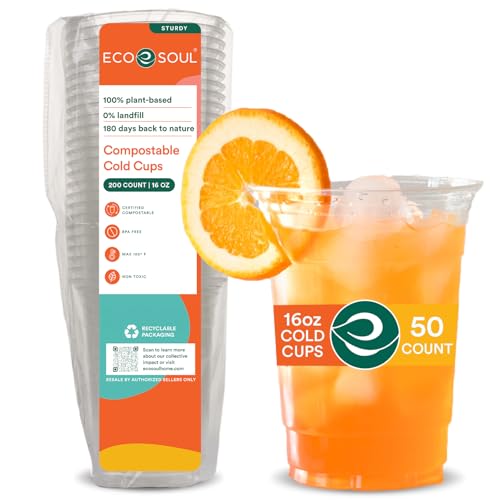 ECO SOUL 50 Pack Compostable Party Cups 16 oz...