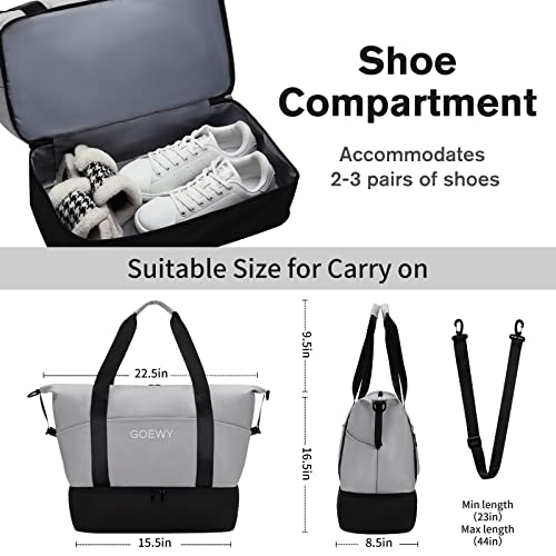 Travel Weekender Duffel Bags Adjustable Strap Waterproof Tote Bags Top Handle Bag For Women Sports Gym Wet Compartment Portable Overnight Luggage Workout Carryon Duffle Bag（Grey） #TOP3