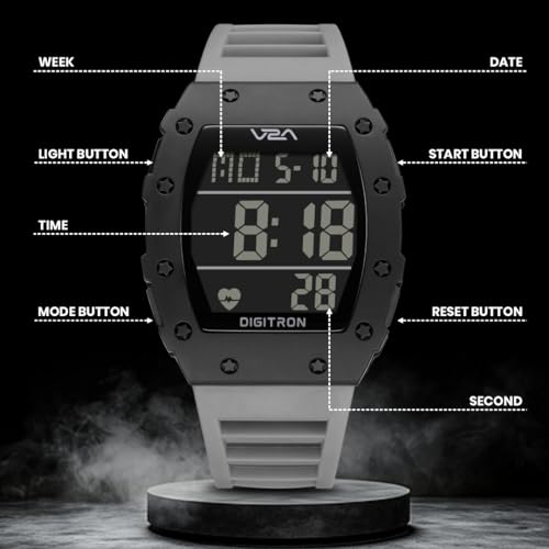 Image of V2A Digitron Tonneau 2118 Sports Watch for Men & Boys | Rugged Design | Big Dial | Alarm, Stopwatch, 12 /24H | 3 ATM Water Resistant | Luminous Display | Sports, Fitness, Outdoor & Training | Gifts for Men & Boy