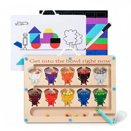 Image of Hop N Play 3 in 1 Magnetic Color and Number Maze, Montessori Toys for 2+ Year Old, Wooden Magnet Board Counting & Color Sorting Toddler Activities Educational Fine Motor Skills Toys Gifts