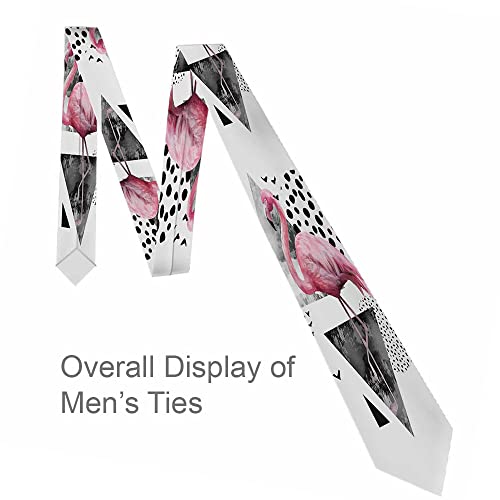 Yakuna Pink Flamingo Men's Tie Geometric Triangles Circles Tropical Summer Bird Men's Neckties For Mens Wedding Party Work Casual Holiday #TOP2