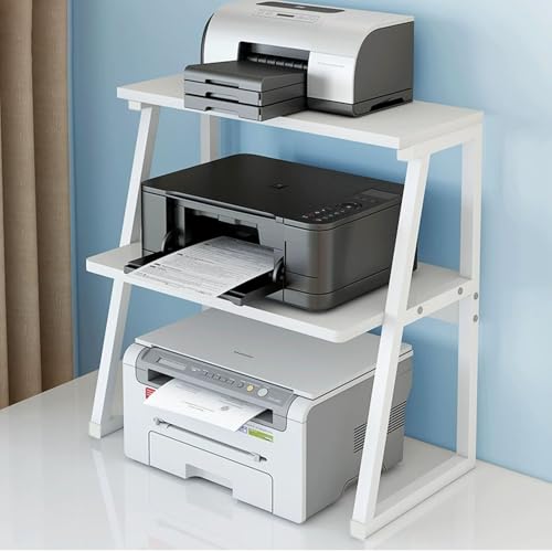 Soporte de impresora de 3 niveles, estante de escritorio multifuncional con almacenamiento, elegante estante de piso para oficina en casa, ideal para impresoras, máquinas de fax y escáneres, color