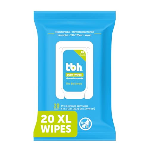 TBH Kids XL Wipes for Kids and Teens – Extra Large Alcohol Free Disposable Washcloths, Unscented, 20ct