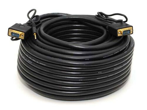Replacement for Compatible with 100ft VGA/SVGA Male-Male Monitor Cable w/Stereo Audio and Triple Shielding
