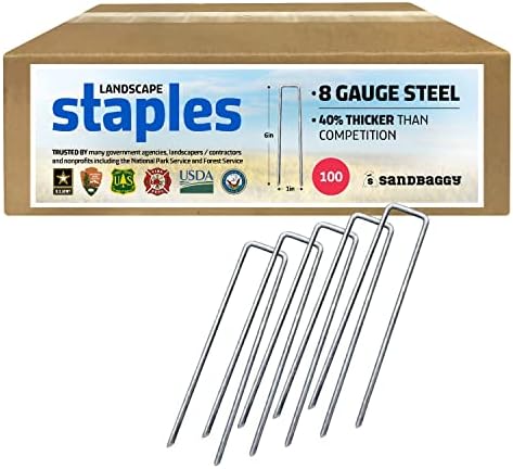 Sandbaggy 6 inch Landscape Sod Staples (8 Gauge Steel) | Great for Hard & Rocky Soil | 40% Thicker Than Standard 11 Gauge | Trusted by Farmers & Contractors Across USA (100 Staples)