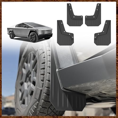 Image of Muslogy Rally Style Mud Flaps Compatible with Tesla Cybertruck 2023 2024 2025 Mudguard Splash Guards Fender Protection Front & Rear 4pcs Set TPE Material All Weather No Drilling Exterior Accessories