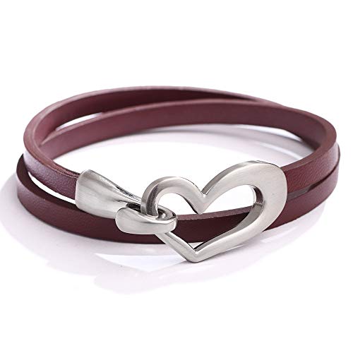 Heart Leather Bracelet for Women Stackable Wrap Cuff Bracelet Love Punk Leather Choker Necklace Valentine's Day Jewelry(Red)