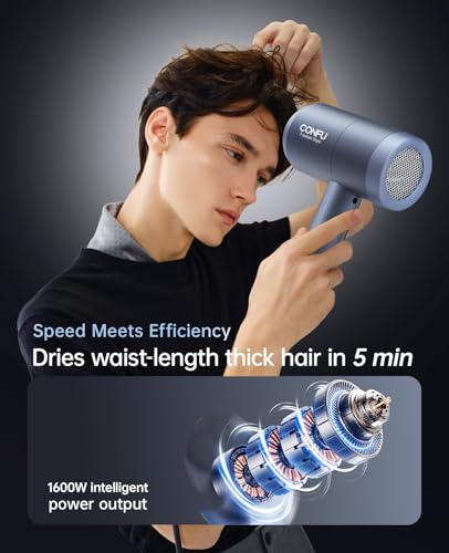 Image of CONFU Hair Dryer with Diffuser, Hair Dryers for Women, Hairdryer with Diffuser Attachment, Blow Dryers for Men, Portable Lightweight Fast Drying Negative Ion Hairdryer for Home