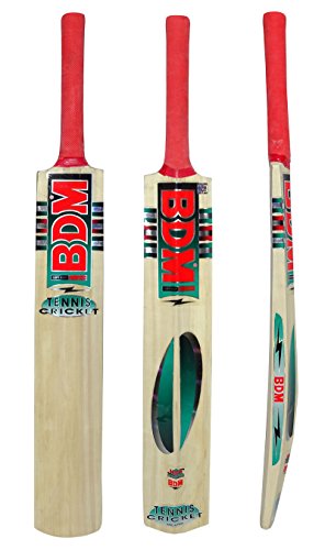 BDM Kashmir Willow Wood Cane Handle Tennis Cricket Bat with Carry Case Adult Size - Choose Weight