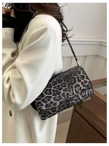 Women's Y2K Leopard Flap Underarm Bags Top Handle PU Leather Shoulder Handbags Purse4