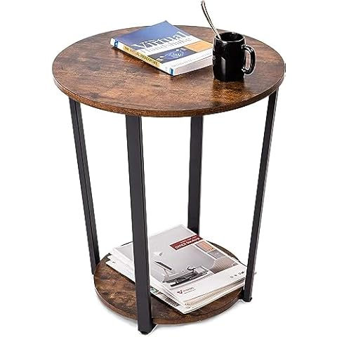 GOOD & GRACIOUS Round End Side Table with Storage Shelf for Living Room Sofa Couch End Tables with Sturdy Metal Frame Bedside Accent Table with Metal Frame for Small Spaces, Bedroom, Brown Cover