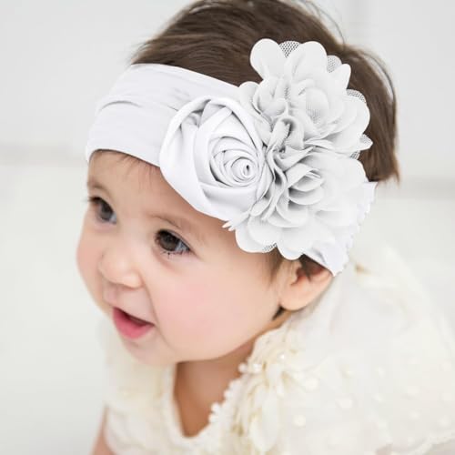 Image of SYGA Baby Rose Flower Stretchable Headband With Uv Protection Cat Type Sunglasses Stylish Combo For Toddlers And Kids (White, Black)