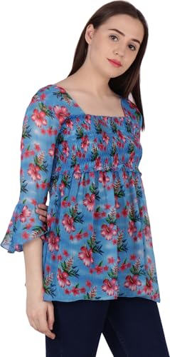 Image of POPWINGS Printed Chiffon Peplum Tops for Women