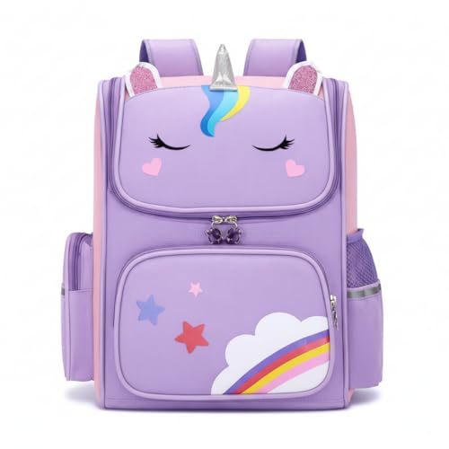 Mochila Escolar Infantil Unicórnio Grande Resistente à Água para Meninas Alças Acolchoadas Ajustáveis Espaçosa para Escola Passeio Viagem (Lilás)