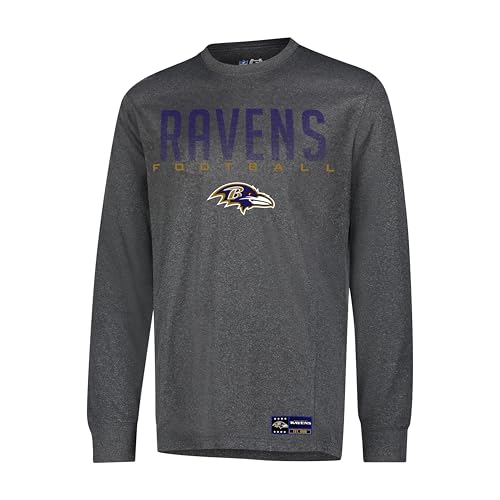 Ultra Game NFL Official Adults Super Soft Game Day Long Sleeve T-Shirt - Unisex, Baltimore Ravens, Heather Charcoal, Large
