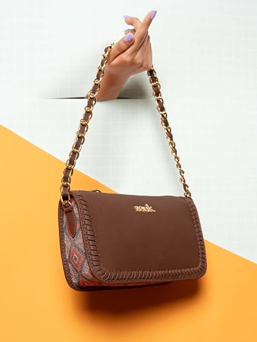 Image of ZOUK Small Shoulder Bag Bag for Women | Stylish Vegan Leather Shoulder Bag with Gold Chain Handle | Water-Resistant | Chic & Handcrafted Purse |
