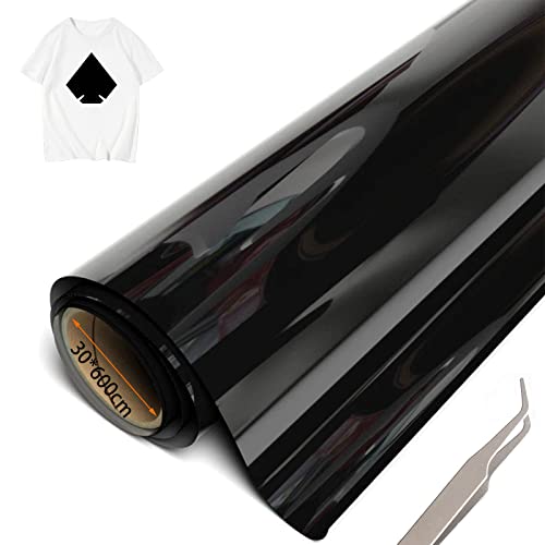 Bibykivn Rouleau Vinyle Adhésif,6mx30cm,Vinyle Thermocollant,Rouleau Flex Thermocollant pour Tissu,HTV pour Camée pour Vêtements de bricolage,Lettrage pour Enfants Vêtements,T-shirts (le noir) Cover